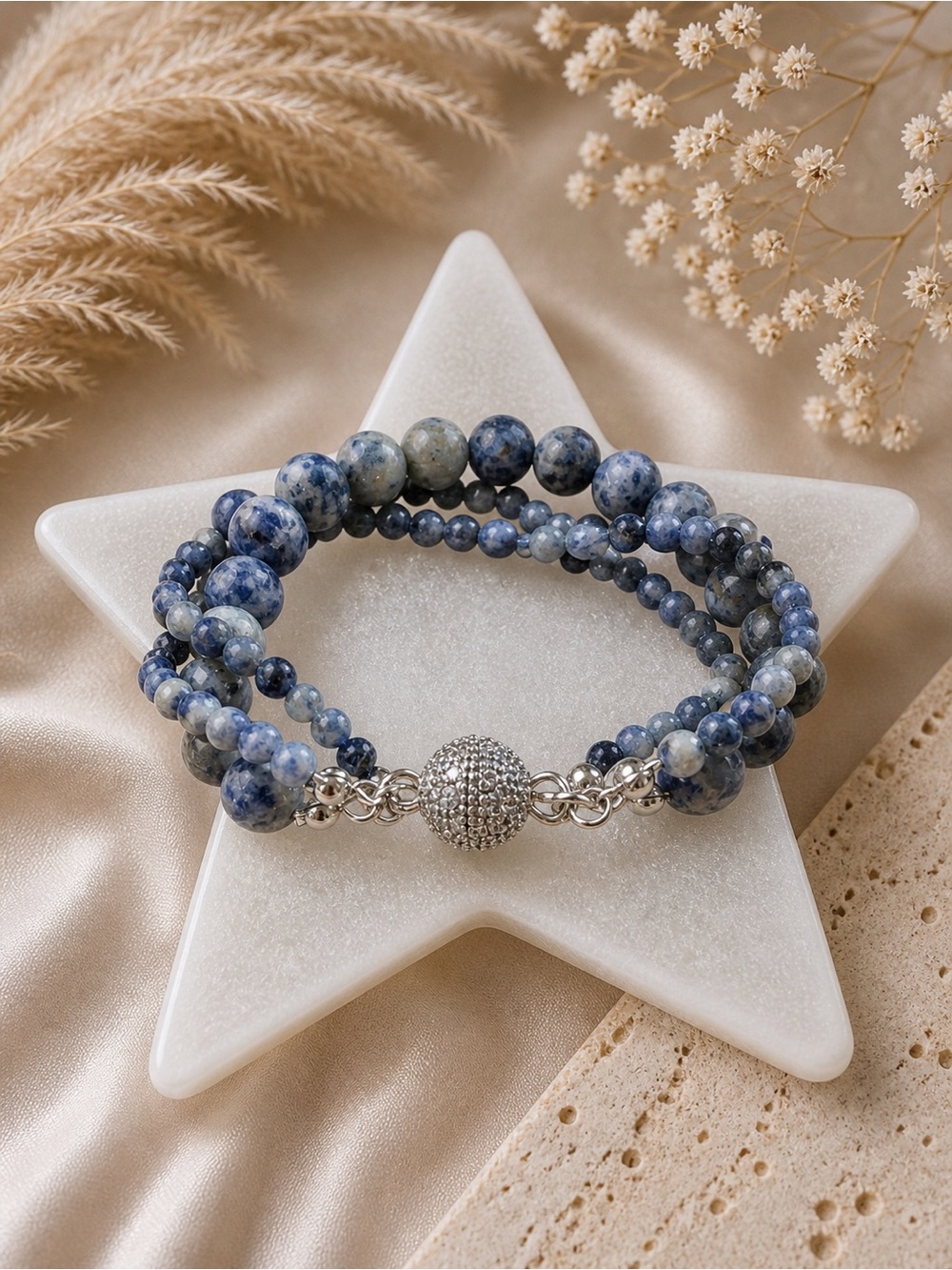 Sodalite Magnetic Beaded Bracelet – 7.5 inches